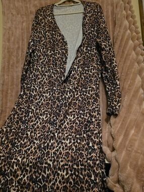 Leopard Print Long Sleeve Kimono - Brown and Black